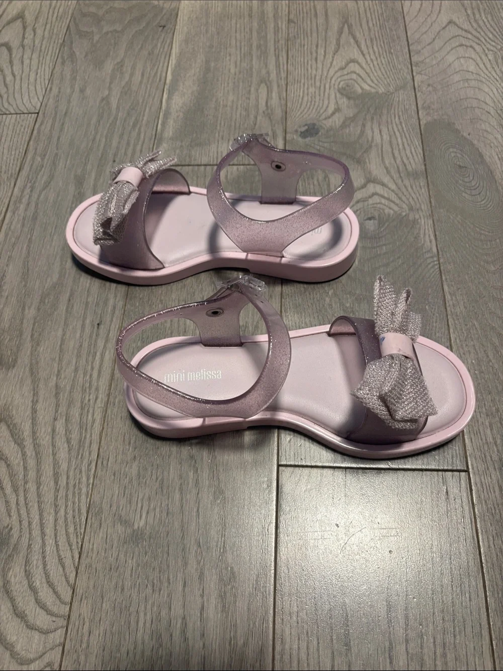 Mini Melissa Girls' Light Pink Mar Glitter Bow Jelly Sandals